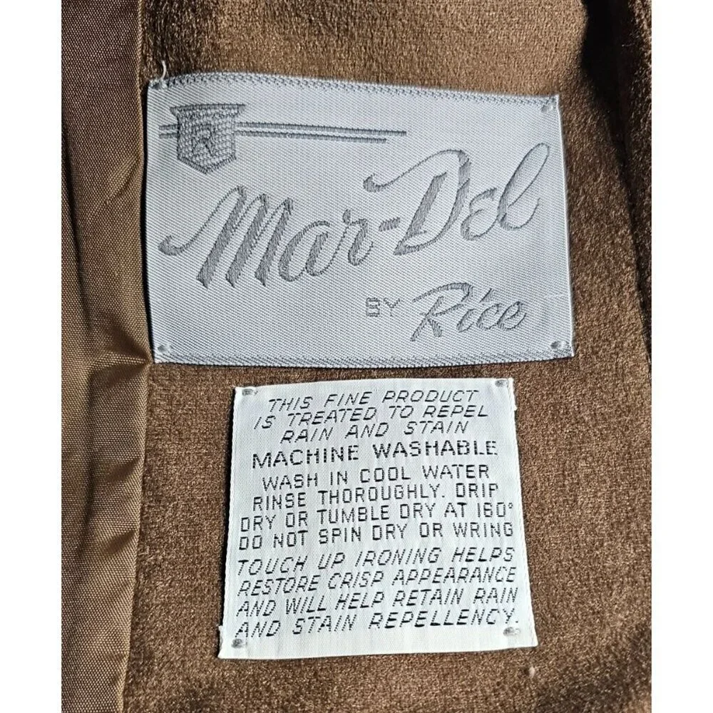 Vintage Mar-Del Mar Del brown long coat button up w/ belt repels rain &stains S - Picture 13 of 13